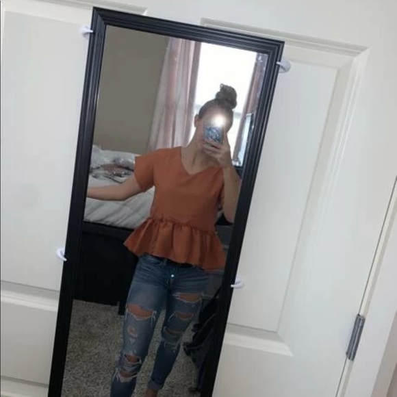 Flounce V-Neck Peplum Top in Brown - Picture 4 of 6